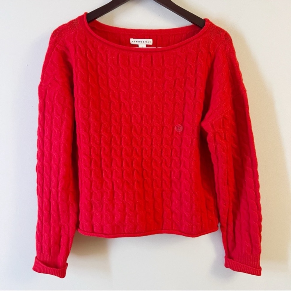 Aeropostale Red Textured Cable knit Pullover Sweater Soft Plush NEW Size Small